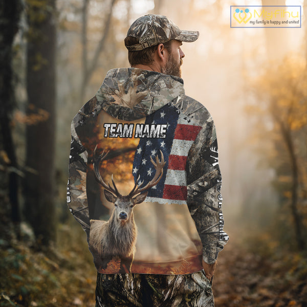 American Flag Camouflage Red Deer Hunting Shirts – Custom Name Hunting Clothes for Men NBT39