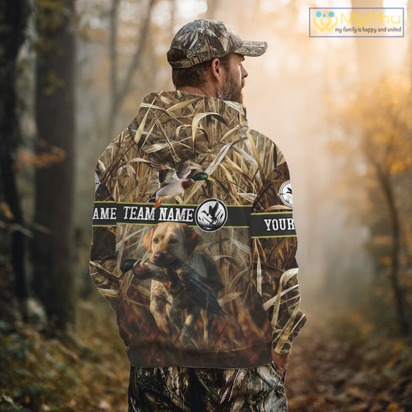 Duck Hunting Camo Shirt with Labrador Retriever – Waterfowl Hunting Clothes, Gifts for Hunters NBT44