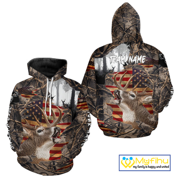 Best Deer Hunting Camo Shirt with Big Buck and US Flag – Hunting Apparel for Men, Hunter Gifts NBT61