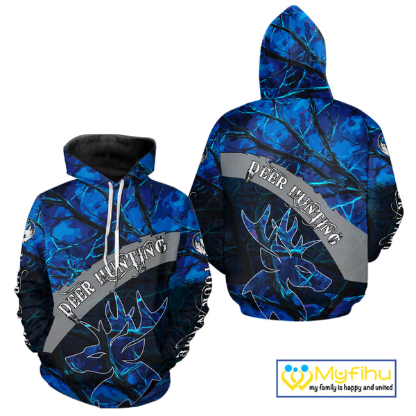 Best Deer Hunting Blue Camo Custom Name 3D Printing Shirts, Hunting Gifts for Men NBT62