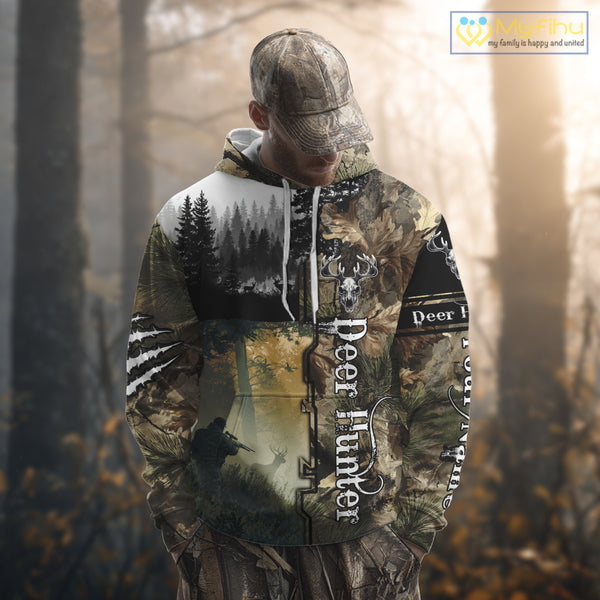 Personalized Forest Camo Deer Hunting 3D All Over Printed Custom Name Shirts Hunting Gifts NBT65
