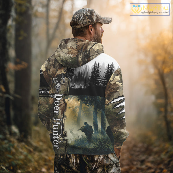 Personalized Forest Camo Deer Hunting 3D All Over Printed Custom Name Shirts Hunting Gifts NBT65