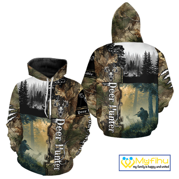 Personalized Forest Camo Deer Hunting 3D All Over Printed Custom Name Shirts Hunting Gifts NBT65