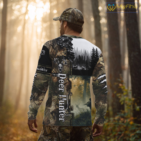 Personalized Forest Camo Deer Hunting 3D All Over Printed Custom Name Shirts Hunting Gifts NBT65