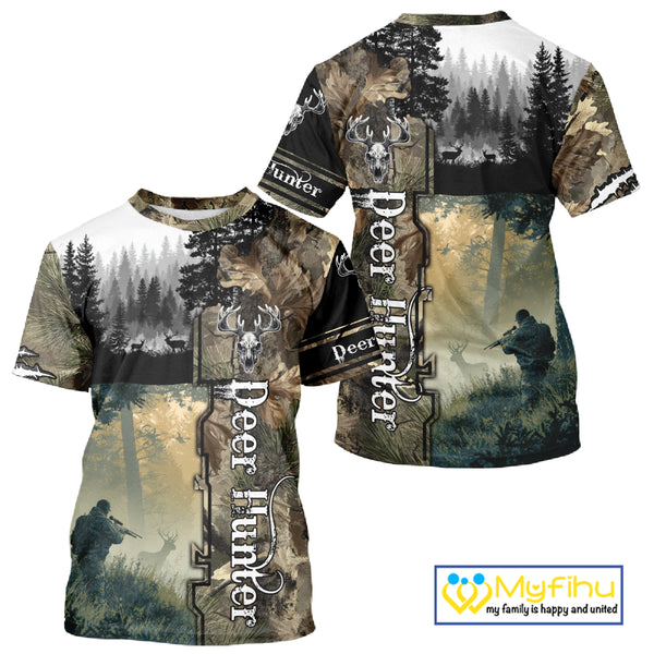 Personalized Forest Camo Deer Hunting 3D All Over Printed Custom Name Shirts Hunting Gifts NBT65