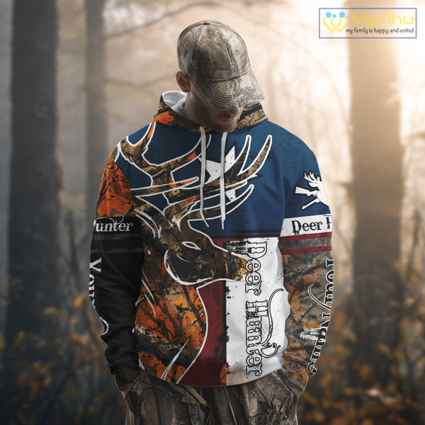 Deer Hunting Orange Camouflage Shirts with TX Flag, Personalized Hunting Shirt, Hunting Gifts NBT92