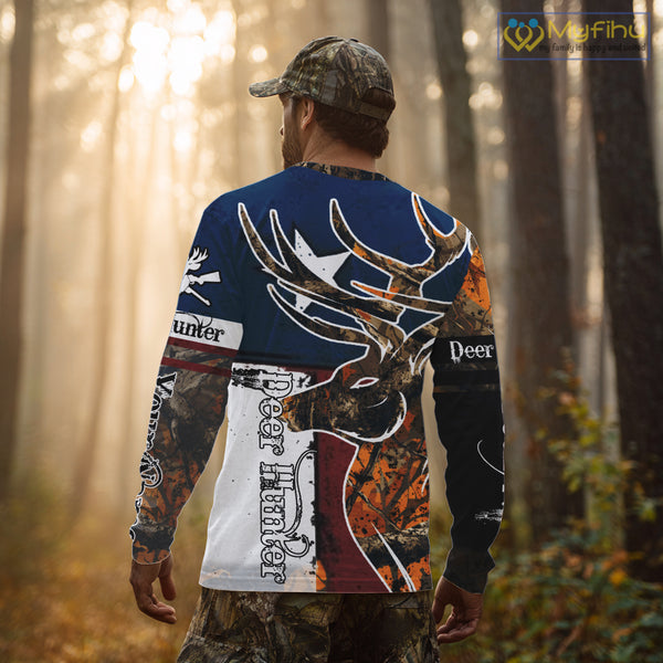 Deer Hunting Orange Camouflage Shirts with TX Flag, Personalized Hunting Shirt, Hunting Gifts NBT92