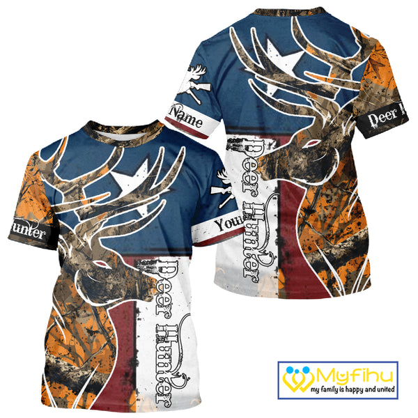 Deer Hunting Orange Camouflage Shirts with TX Flag, Personalized Hunting Shirt, Hunting Gifts NBT92