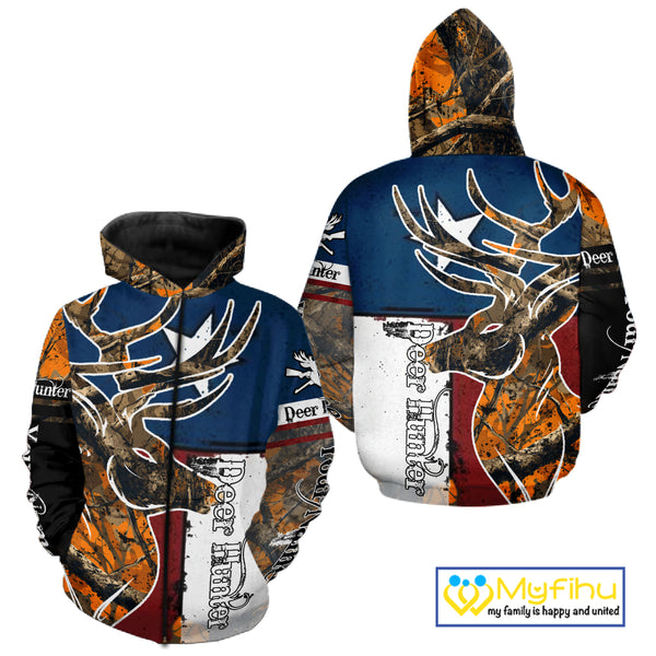 Deer Hunting Orange Camouflage Shirts with TX Flag, Personalized Hunting Shirt, Hunting Gifts NBT92