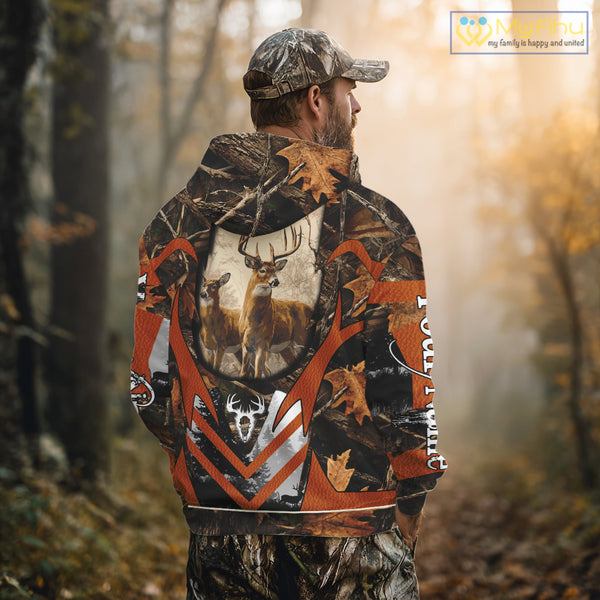 Deer Hunting Shirt Personalized 3D All Over Print Orange Camo Leather Pattern Hunting Clothes NBT94