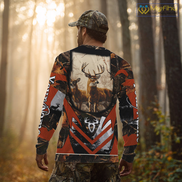 Deer Hunting Shirt Personalized 3D All Over Print Orange Camo Leather Pattern Hunting Clothes NBT94