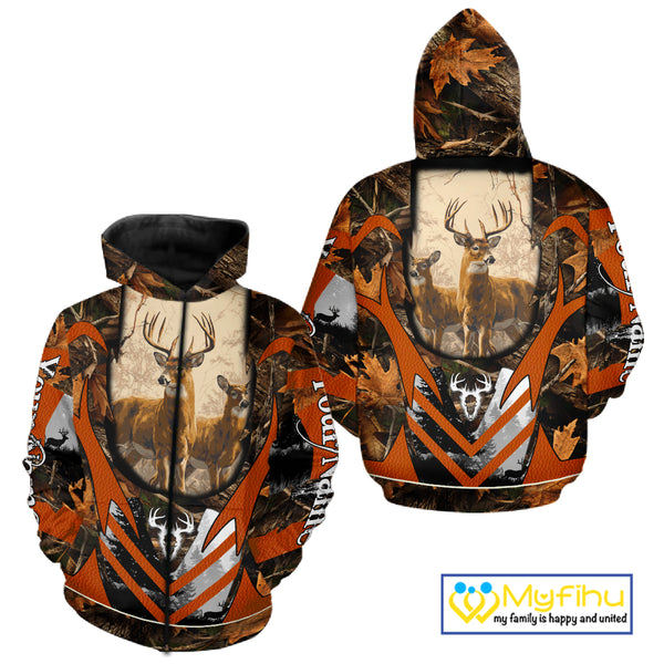 Deer Hunting Shirt Personalized 3D All Over Print Orange Camo Leather Pattern Hunting Clothes NBT94