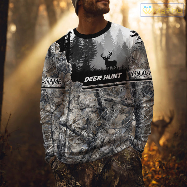 Whitetail Deer Hunting Winter Camouflage 3D Custom Name Shirts, Custom Deer Hunting Winter NBT197