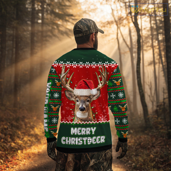 Funny Ugly Christmas Pattern Deer Hunting Custom Name 3D All Over Print Shirts Christmas Shirt NBT285
