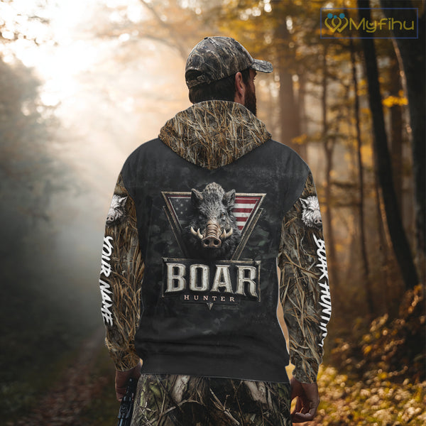 Beautiful Wild Boar Hunting 3D Print Camouflage Shirts with Rifle, Boar Hunting Clothes NBT142