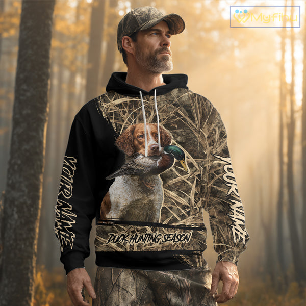 Mallard Duck Hunting Camouflage Shirt With Brittany Dog, Duck Hunting Season NBT156