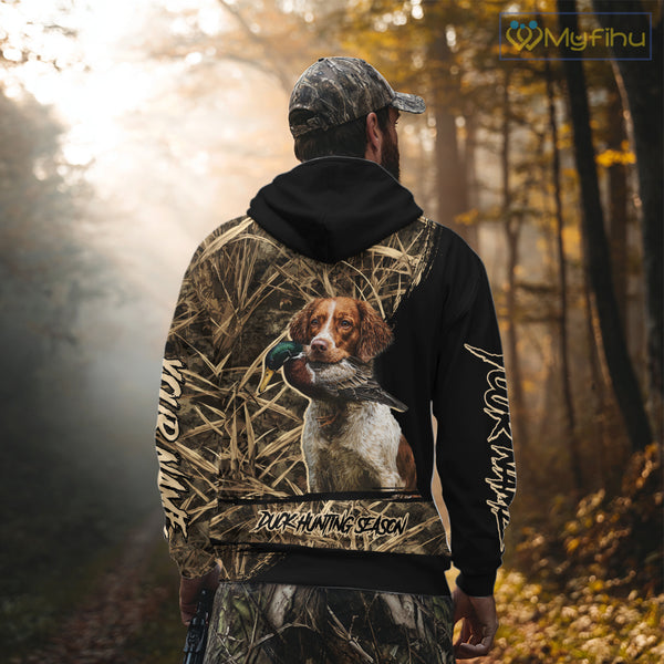 Mallard Duck Hunting Camouflage Shirt With Brittany Dog, Duck Hunting Season NBT156