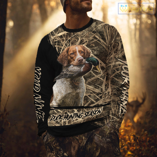 Mallard Duck Hunting Camouflage Shirt With Brittany Dog, Duck Hunting Season NBT156