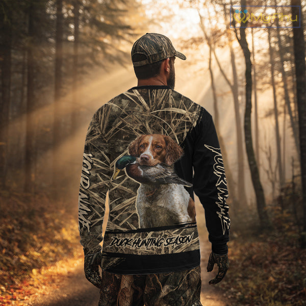 Mallard Duck Hunting Camouflage Shirt With Brittany Dog, Duck Hunting Season NBT156