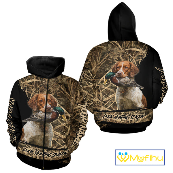 Mallard Duck Hunting Camouflage Shirt With Brittany Dog, Duck Hunting Season NBT156