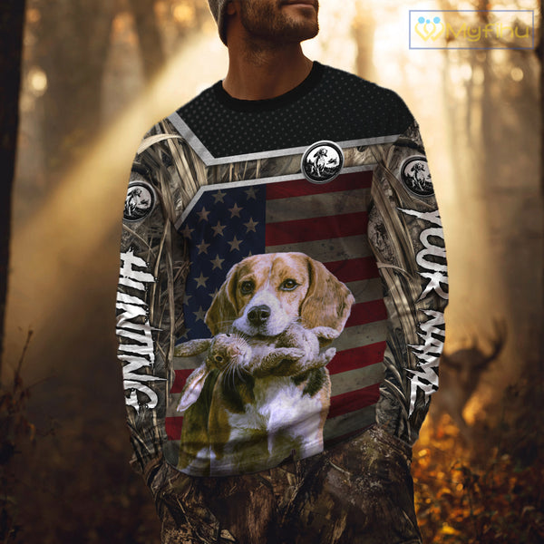Custom Camouflage Rabbit Hunting Beagle Dog US Flag for Men, Rabbit Hunting Gifts NBT244