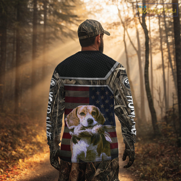 Custom Camouflage Rabbit Hunting Beagle Dog US Flag for Men, Rabbit Hunting Gifts NBT244