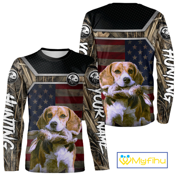 Custom Camouflage Rabbit Hunting Beagle Dog US Flag for Men, Rabbit Hunting Gifts NBT244