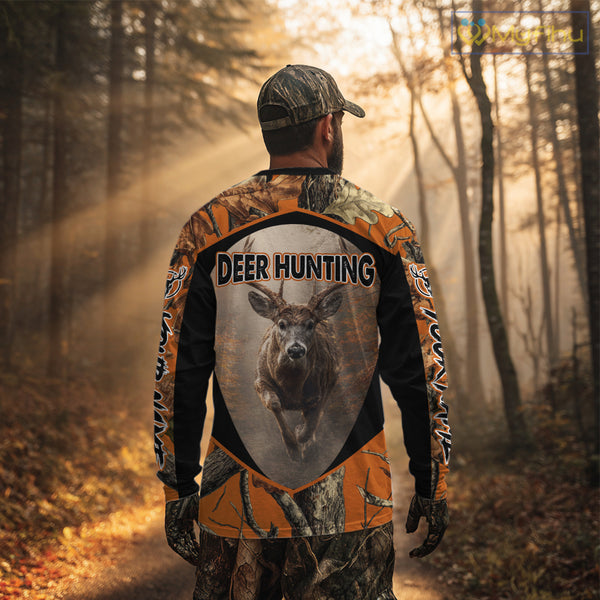 Deer Hunting Shirt Orange Camouflage Hoodie, Long Sleeve Custom Name For Men NBT245