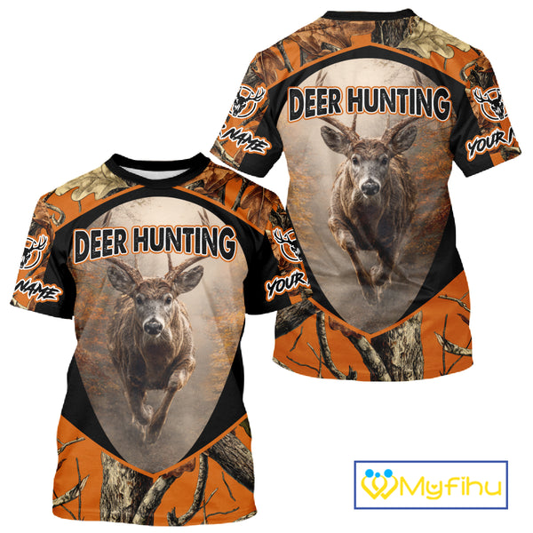 Deer Hunting Shirt Orange Camouflage Hoodie, Long Sleeve Custom Name For Men NBT245