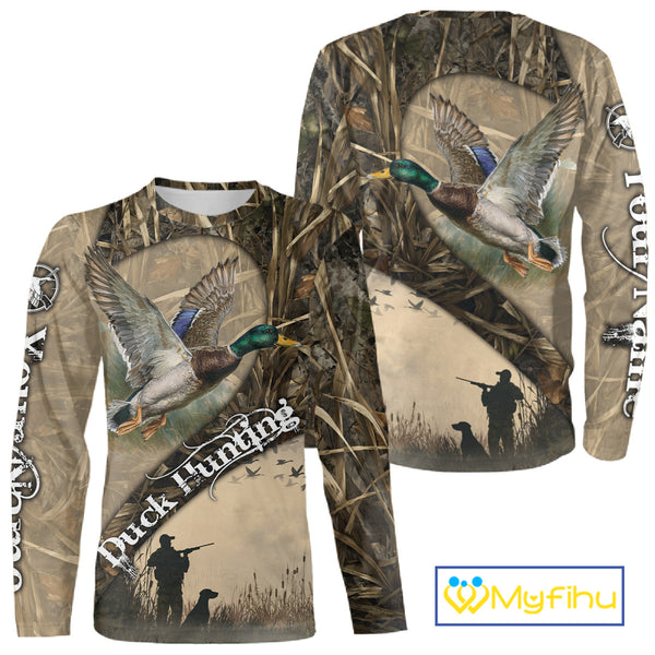 Mallard Duck Hunting Brown Camouflage 3D All Over Printed Shirts, Duck Hunting Clothes for Hunter NBT155
