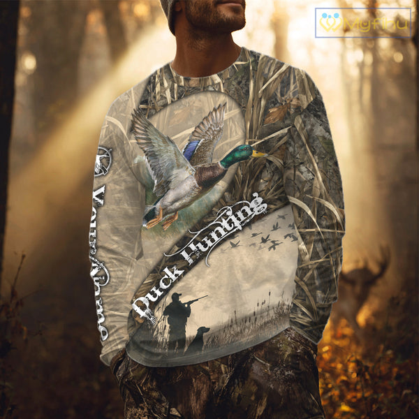 Mallard Duck Hunting Brown Camouflage 3D All Over Printed Shirts, Duck Hunting Clothes for Hunter NBT155