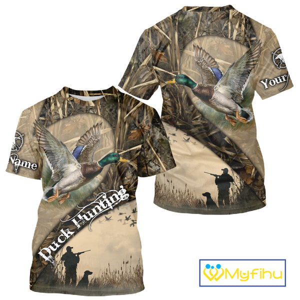 Mallard Duck Hunting Brown Camouflage 3D All Over Printed Shirts, Duck Hunting Clothes for Hunter NBT155