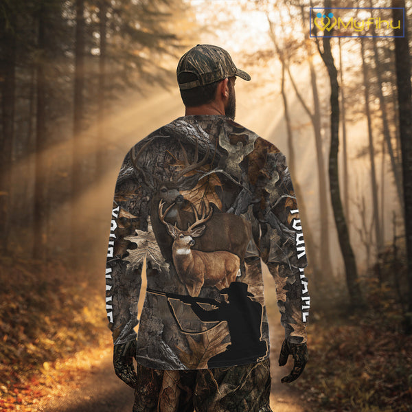 Personalized Whitetail Deer Hunting Brown Camo with Hunter 3D Print Custom Name Shirts, Hunting Gift NBT269