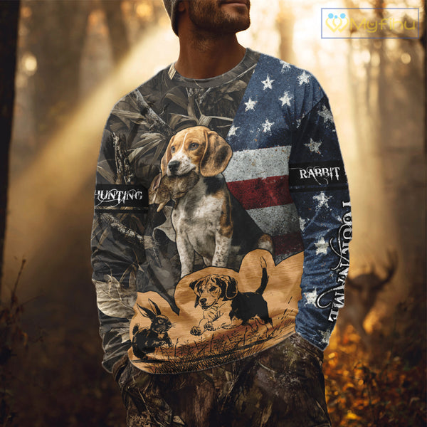 Custom Rabbit Hunting Camo US Flag 3D Shirts for Hunters, Rabbit Hunting Clothing NBT214