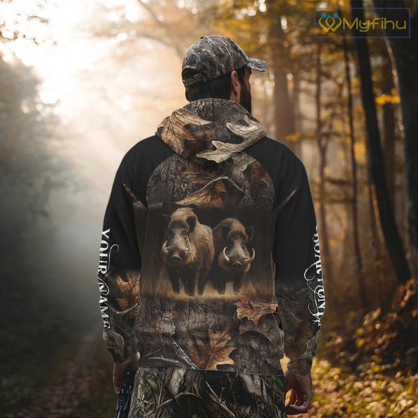 Wild Boar Hunting Forest Camouflage 3D Custom Name Shirts, Boar Hunting Gift Ideas for Hunters NBT224