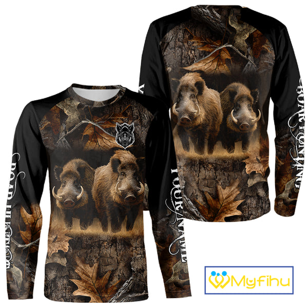 Wild Boar Hunting Forest Camouflage 3D Custom Name Shirts, Boar Hunting Gift Ideas for Hunters NBT224