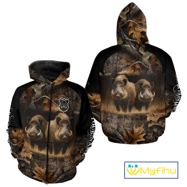 Wild Boar Hunting Forest Camouflage 3D Custom Name Shirts, Boar Hunting Gift Ideas for Hunters NBT224