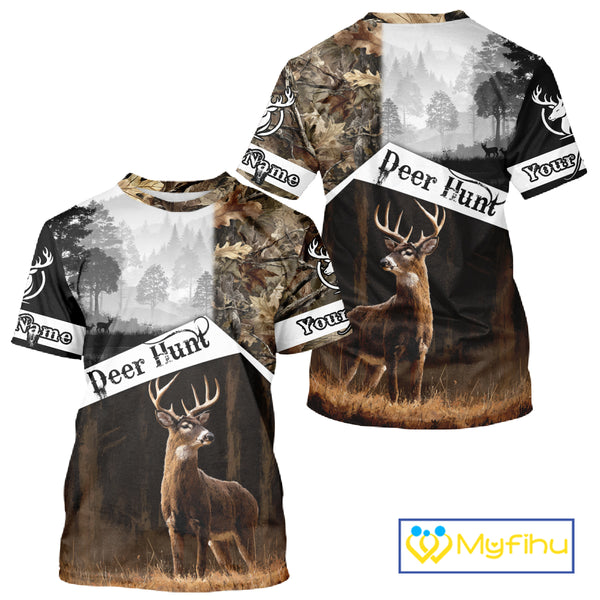 Custom Whitetail Deer Hunting Camouflage Shirts, Hunting Clothes for Men Hunter Gift Ideas NBT134