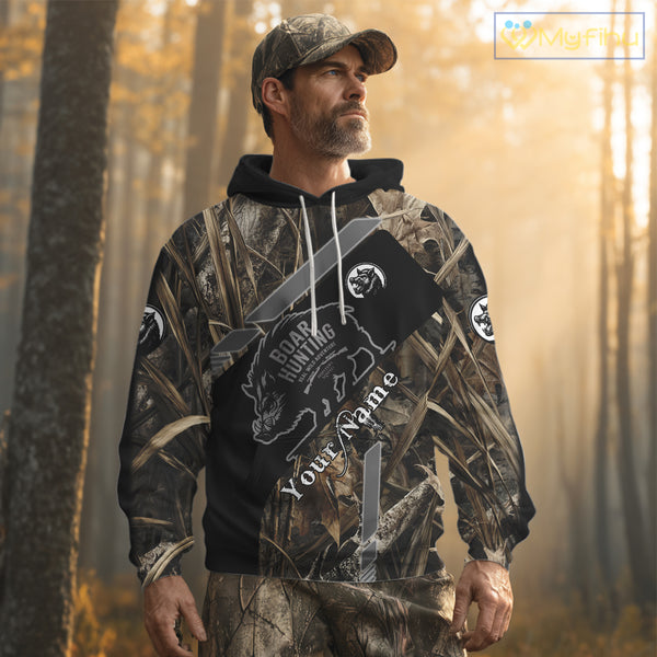 Boar Hunting Camouflage Custom Name Shirts, Personalized Boar Hunting Clothes, Hunting Gifts NBT175