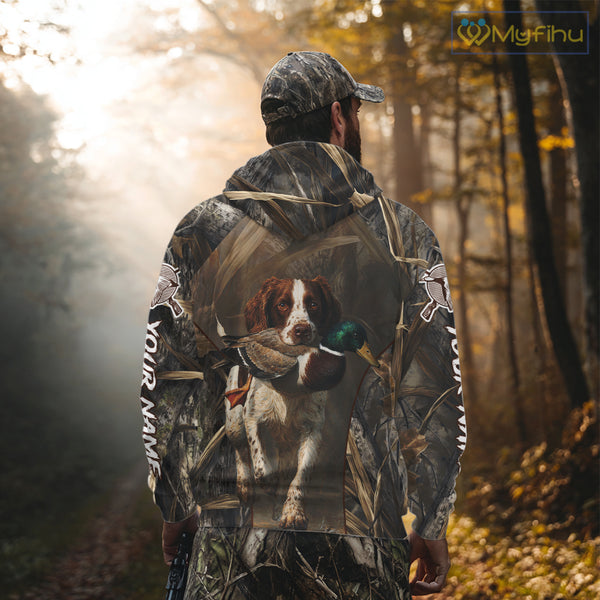 Brittany Dog Mallard Duck Hunting 3D Custom Name Shirts for Men, Hunting Gifts for Hunters NBT254