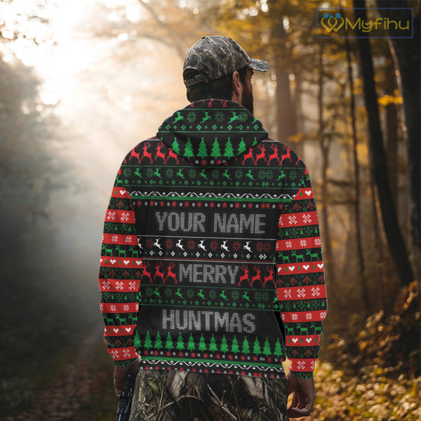 Deer Hunting Funny Ugly Christmas Sweatshirt Full Print Shirts Christmas Pattern, Christmas Gift NBT301