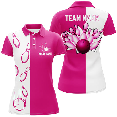 Pink and white retro vintage Bowling polo shirts for women custom Bowling team jerseys NQS6655