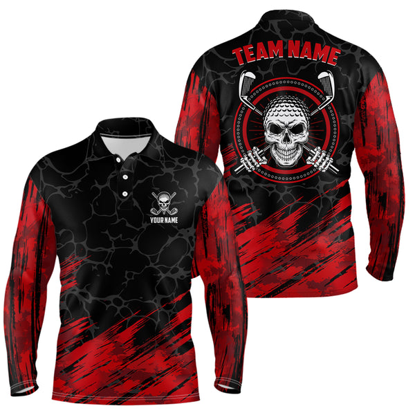 Personalized 3D All Over Print Skull Mens Golf Polo Shirt, Red And Black Golf Shirts For Men LDT0177