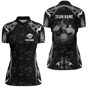 Personalized Black Grey Darts Skull Reaper Quarter-Zip Shirt Custom Womens Dart Jerseys LDT0395