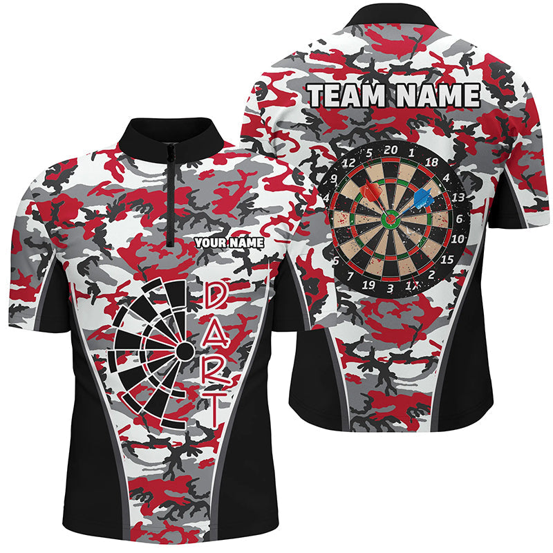 Personalized Red Camo Dart Quarter-Zip Shirts For Men Custom Dart Jerseys Mens Dart Team Shirts VHM1149