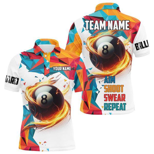 Personalized Aim Shoot Swear Repeat Billiard Shirts For Men Custom Colorful 8 Ball Pool Shirts VHM1183