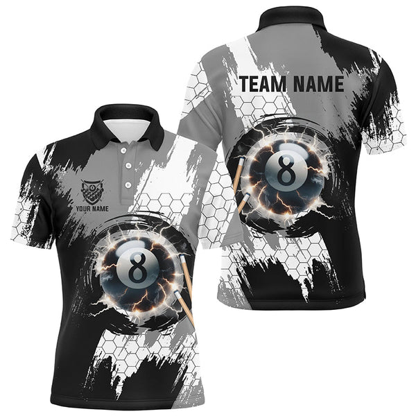 Personalized Black Grey Lightning 8 Ball Billiards 3D Shirts For Men 8 Ball Pool Team Jerseys VHM1175