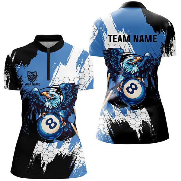 Personalized Black Blue Eagle 8 Ball Billiard 3D Shirts For Women Custom 8 Ball Pool Team Jersey VHM1178