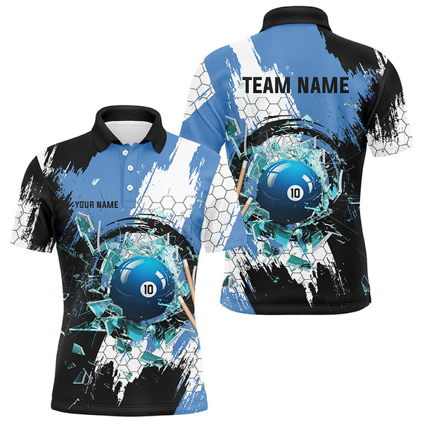 Personalized Black Blue Break Glass 10 Ball Pool 3D Shirts For Men 10 Ball Billiards Jerseys VHM1179
