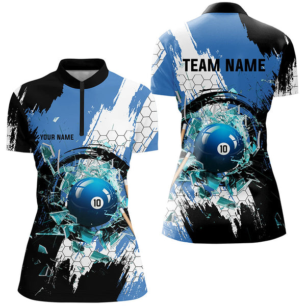 Personalized Black Blue Break Glass 10 Ball Pool 3D Shirts For Women 10 Ball Billiards Jerseys VHM1179